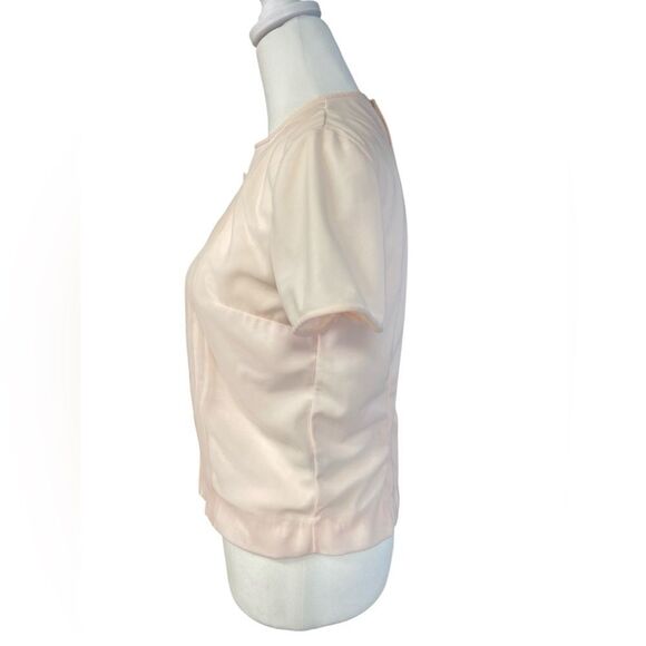 Vintage Pink Chiffon and Nylon Pleated Floral Short Sleeve Blouse Size Small - Picture 4 of 9